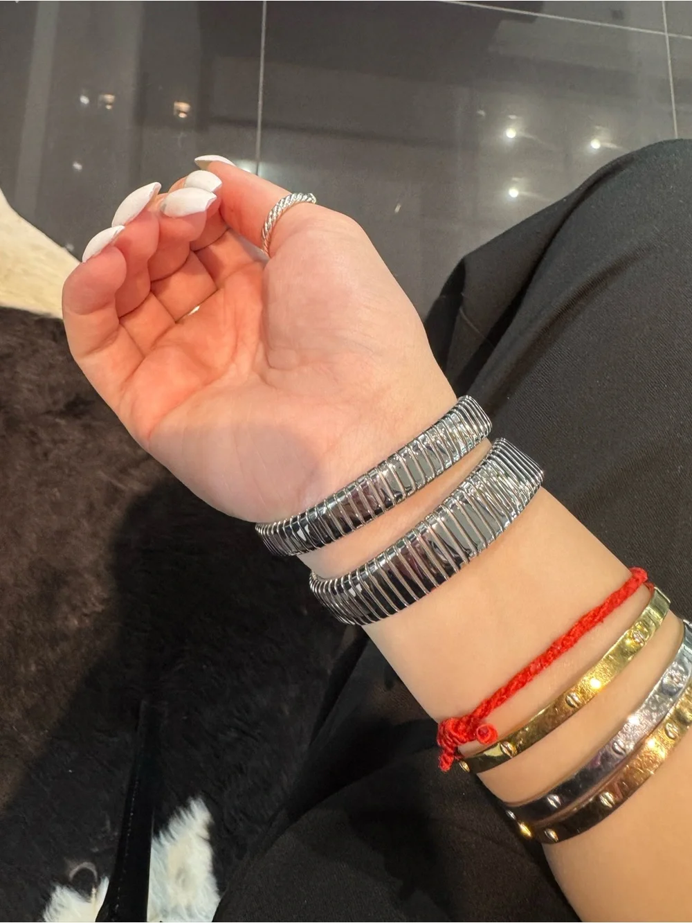 Colleen Lopez Round Pink Rhodonite Dial Coil Wrap Bracelet Watch